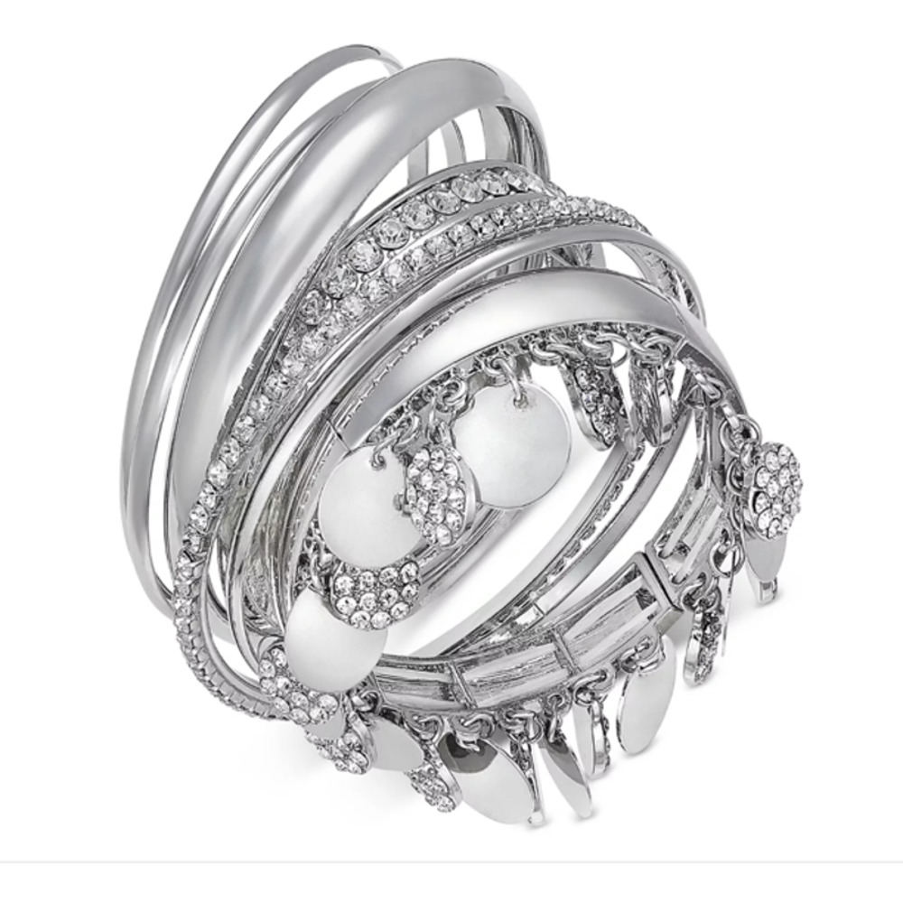 NEW! STYLE & CO 7Pc Set Pavé Shaky Disc Bangle Bracelets
